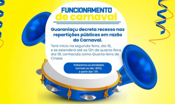 Guaraniaçu decreta recesso nas repartições públicas em razão do Carnaval.