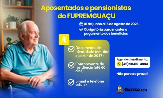 GUARANIAÇU: Fupremguaçu convoca aposentados e pensionistas para a prova de vida.