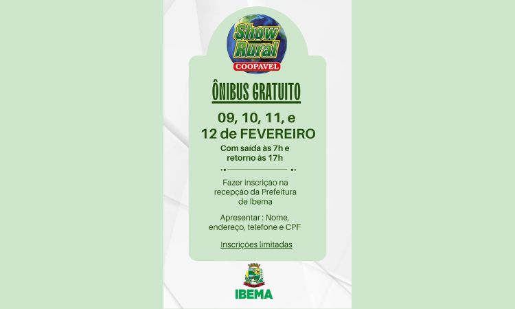 IBEMA: ÔNIBUS GRATUITO PARA O SHOW RURAL COOPAVEL 2026